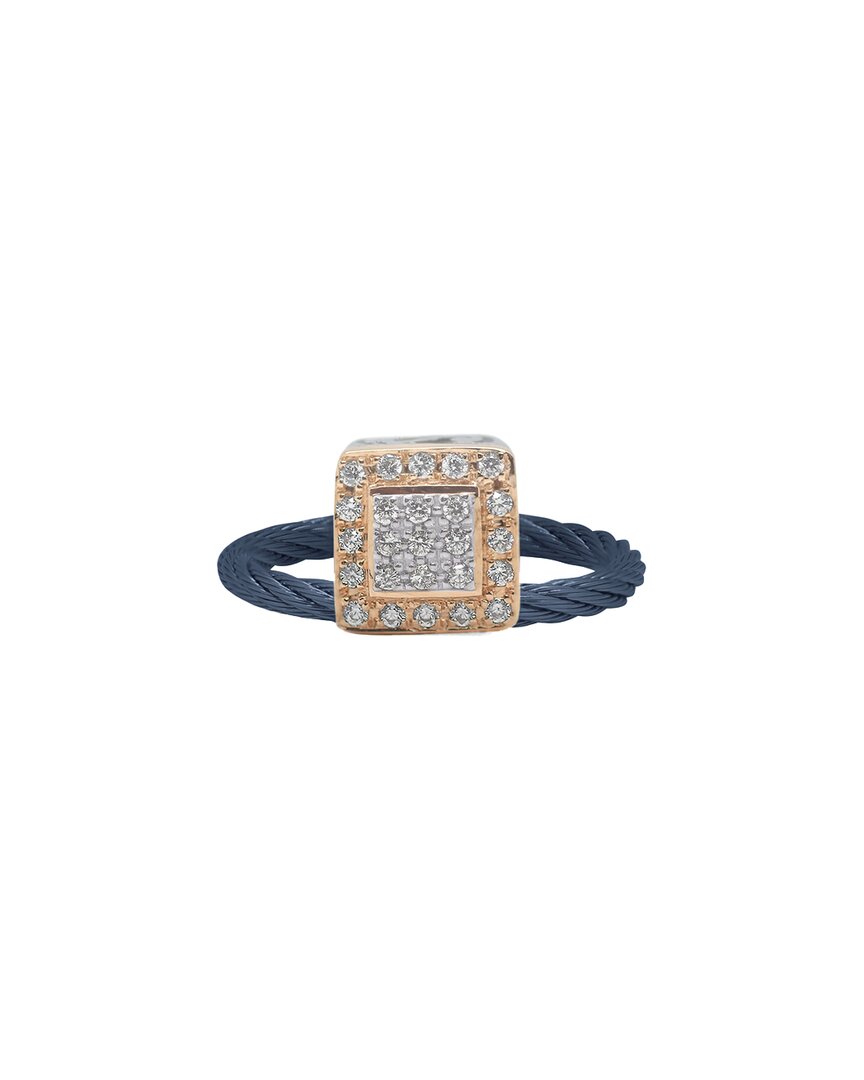 Alor Classique 18k Rose Gold 0.16 Ct. Tw. Diamond Cable Ring In Blue