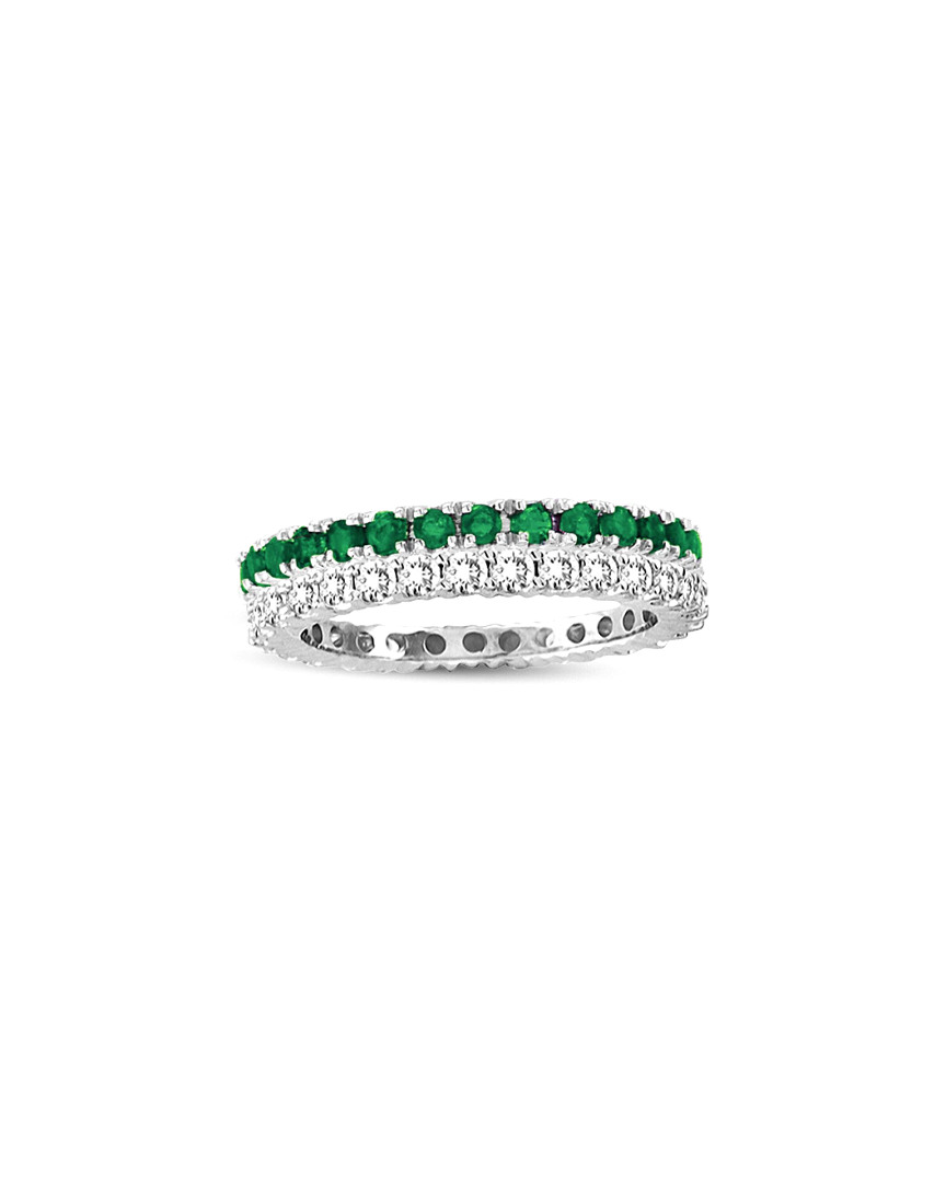 Suzy Levian Set Of 2 14k 1.16 Ct. Tw. Diamond & Emerald Eternity Rings