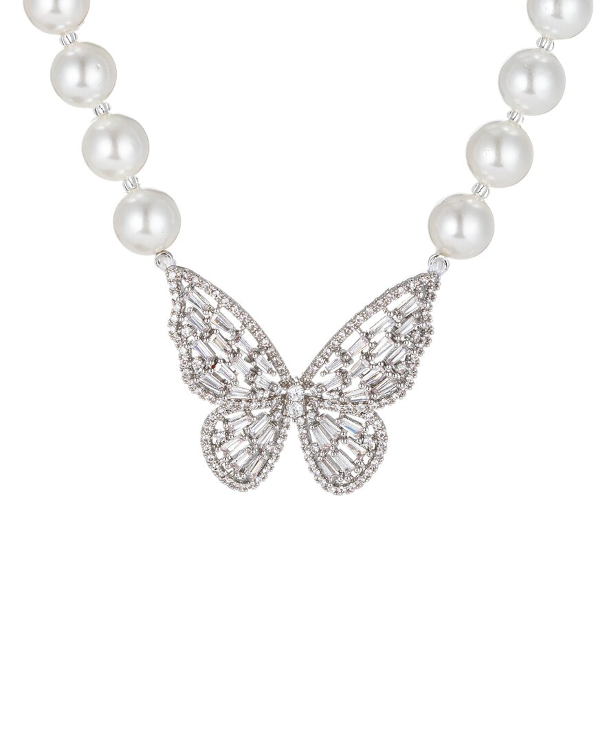 Eye Candy La The Luxe Collection 6mm Pearl Cz Sweet Butterfly Necklace