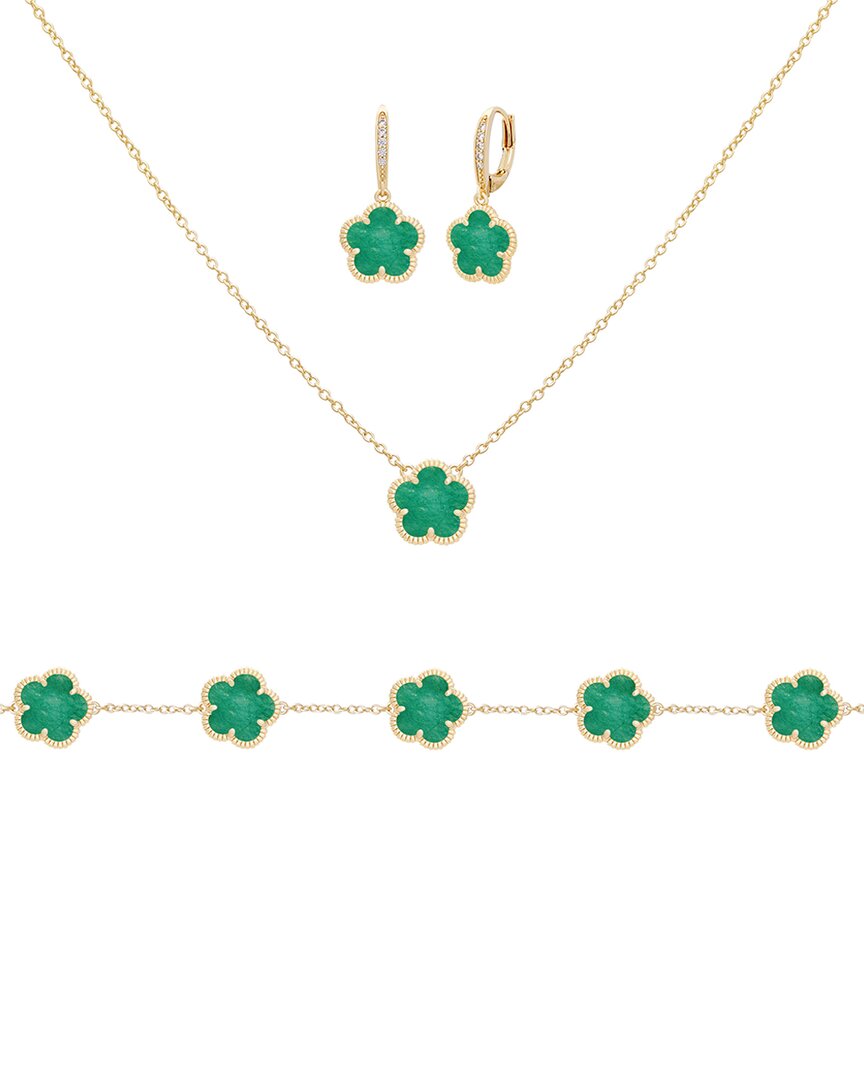 Jankuo Flower 14k Plated Agate Cz Earrings In Gold
