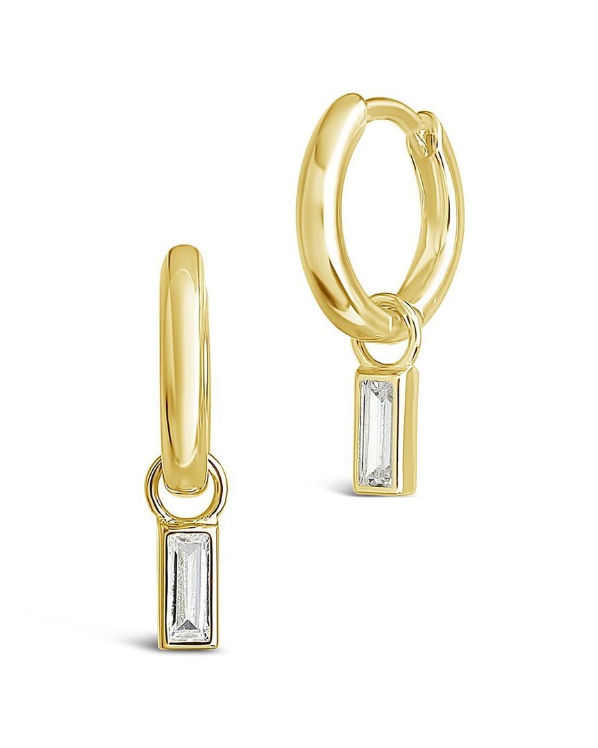 Sterling Forever 14k Over Silver Cz Micro Hoops In Gold
