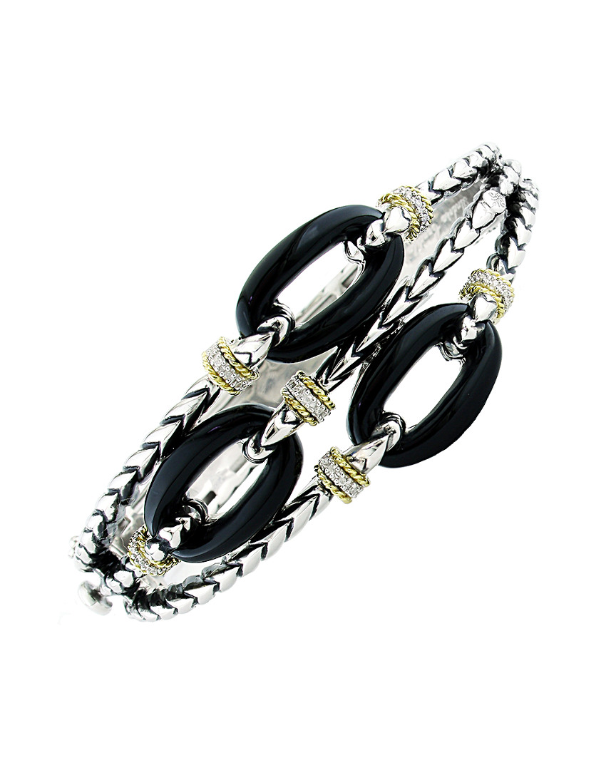 Andrea Candela Trebol 18k Over Silver Onyx Bangle Bracelet