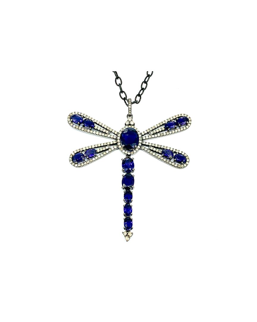 Arthur Marder Fine Jewelry Silver 8.25 Ct. Tw. Diamond & Kyanite Butterfly Pendant