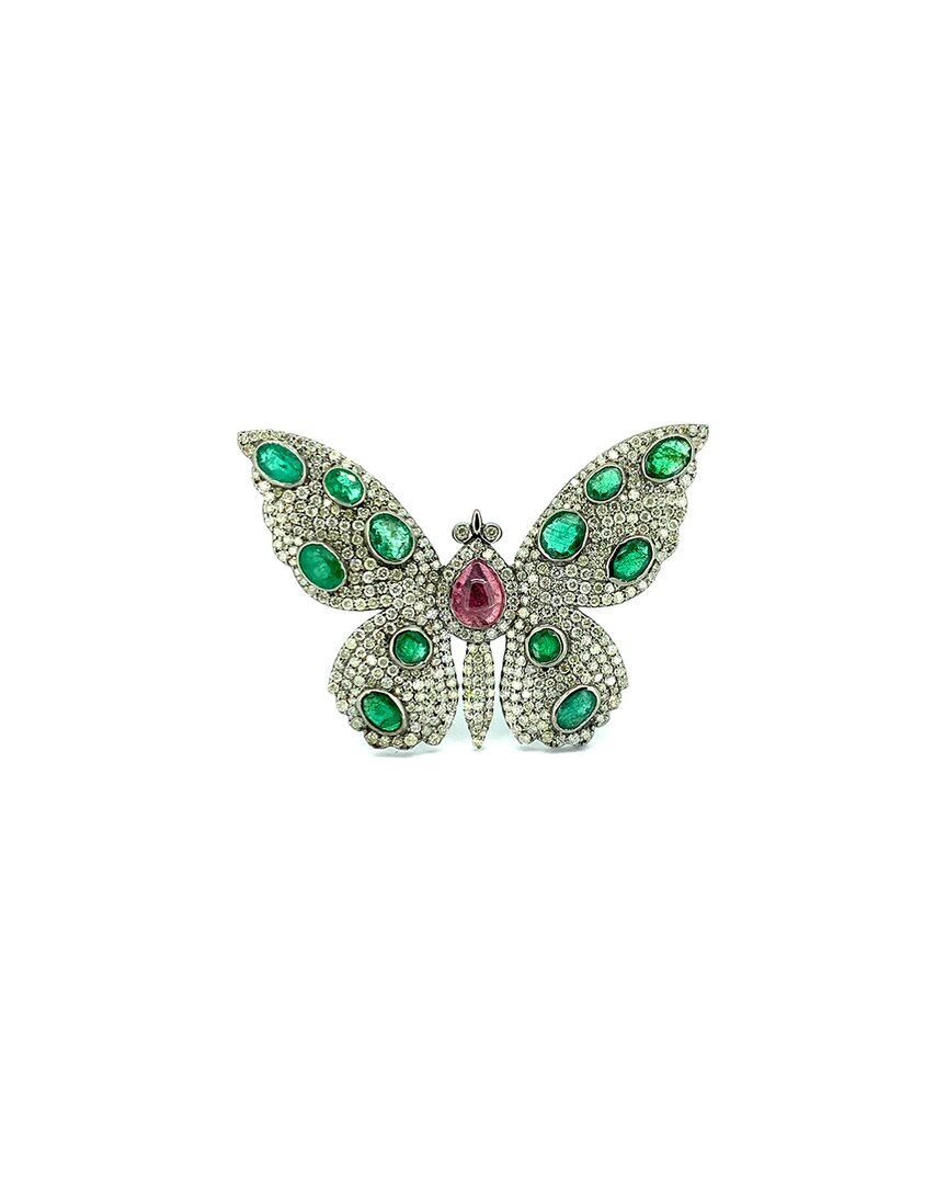 Arthur Marder Fine Jewelry Silver 7.50 Ct. Tw. Diamond & Emerald Butterfly Pendant