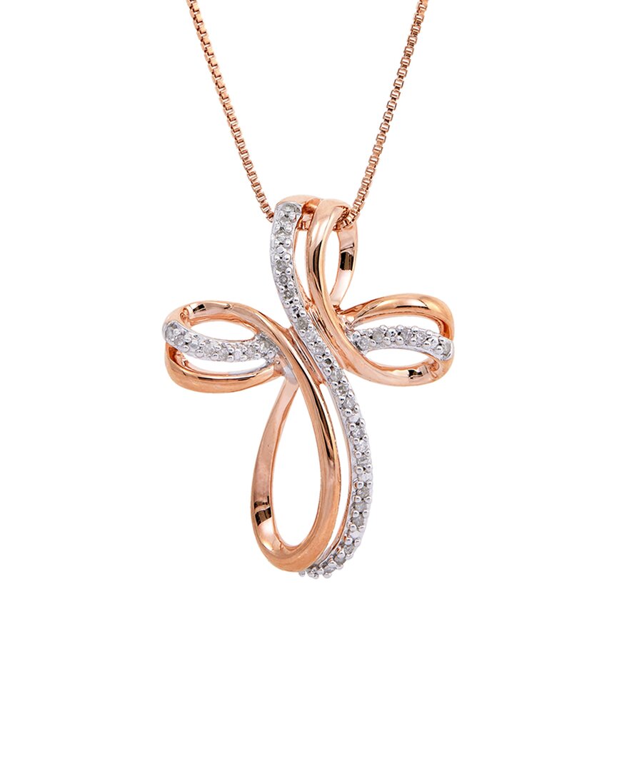 Savvy Cie 18k Rose Gold Over Silver 0.10 Ct. Tw. Diamond Cross Pendant In Pink