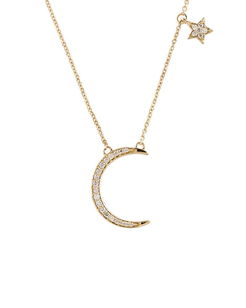 Gemstones 14k 0.13 Ct. Tw. Diamond Moon & Star Pendant Necklace In Gold