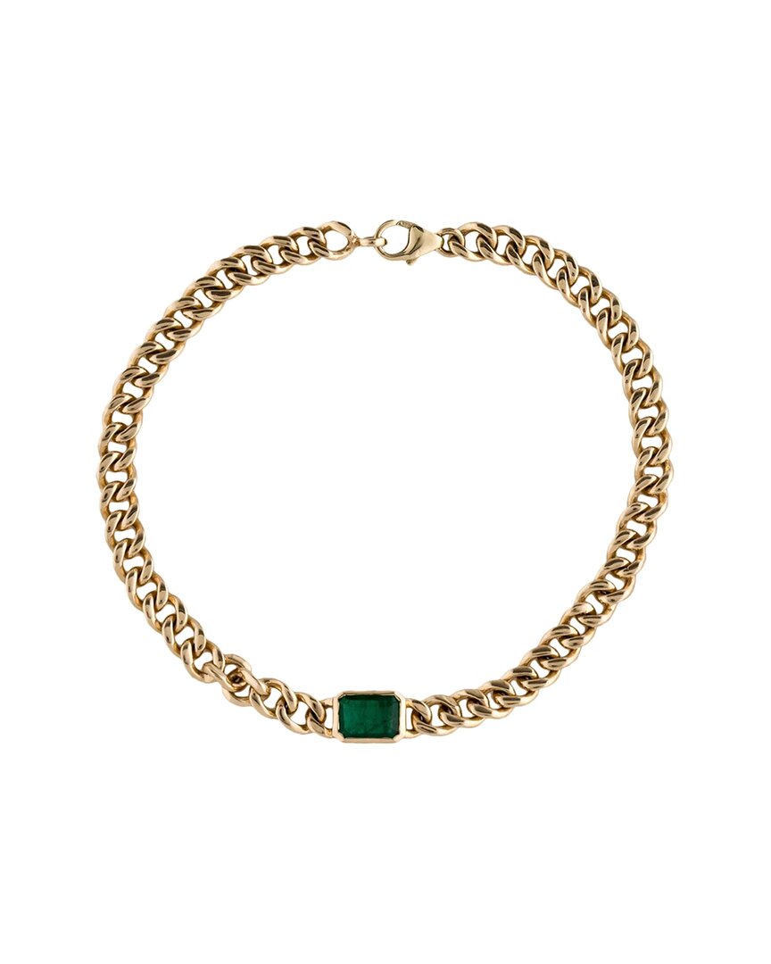 Gemstones 14k 0.59 Ct. Tw. Emerald Curb Chain Bracelet In Gold