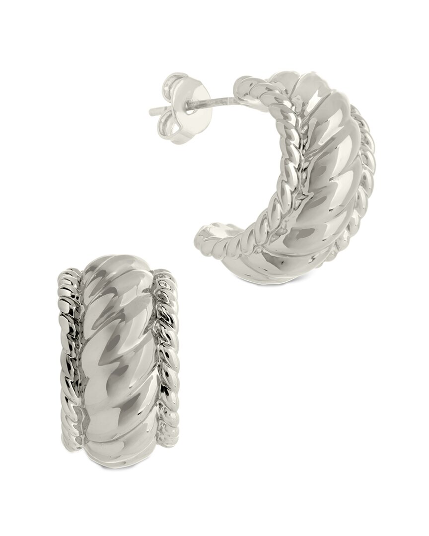 Sterling Forever Rhodium Plated Kalina Quilted Huggie Hoops