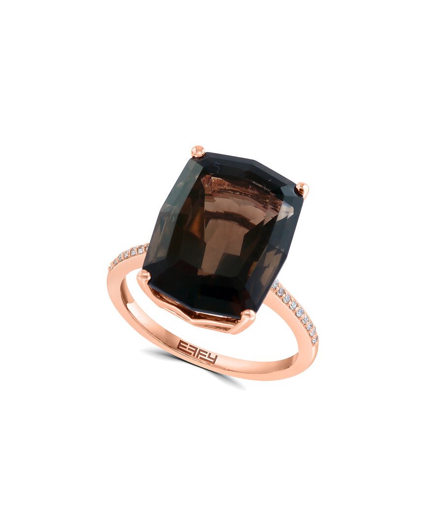 Effy Fine Jewelry 14k Rose Gold 9.56 Ct. Tw. Diamond & Smoky Quartz Ring In Black