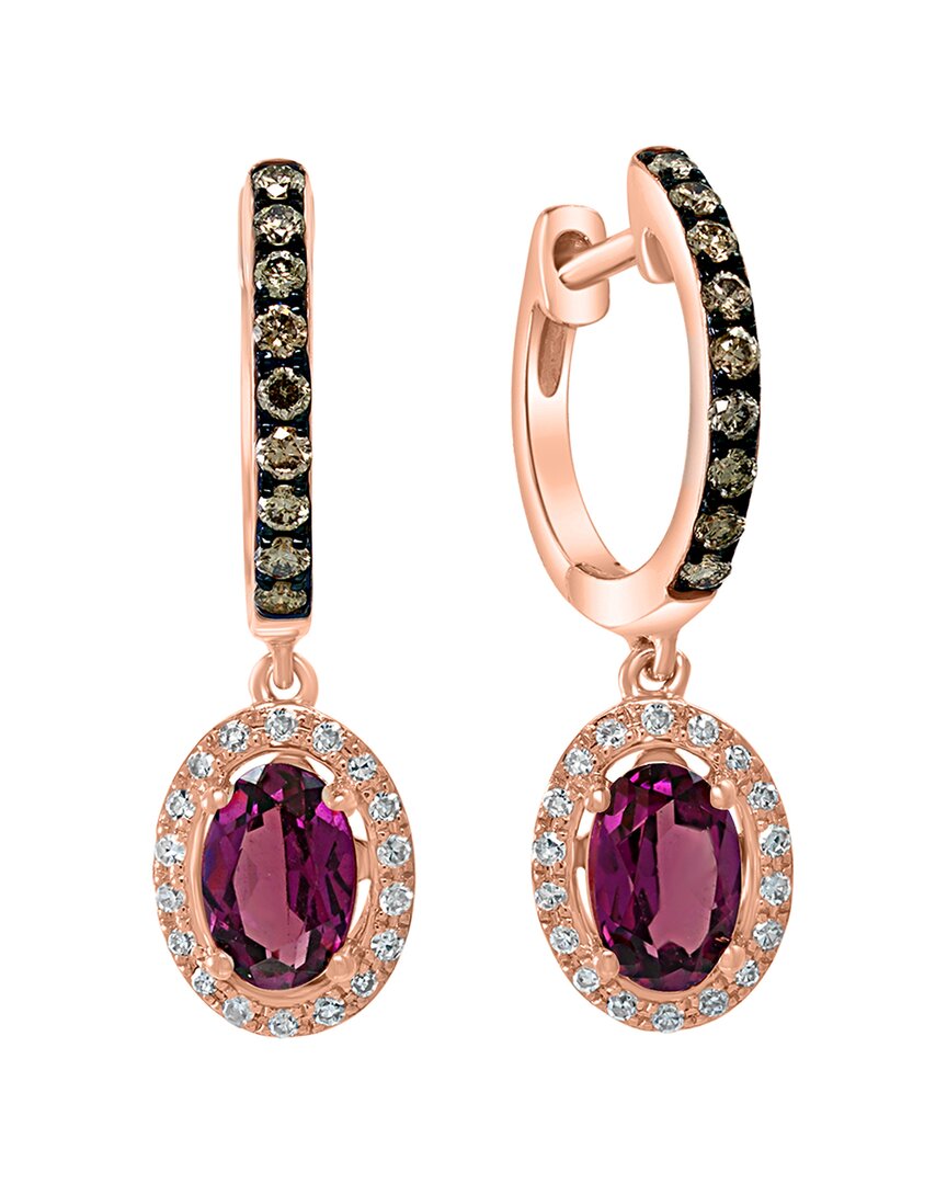 Effy Fine Jewelry 14k Rose Gold 1.43 Ct. Tw. Diamond & Rhodolite Earring In Multi
