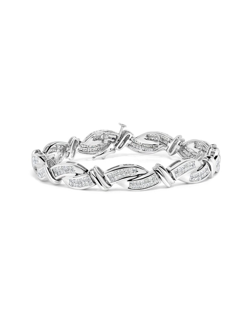 Haus Of Brilliance 14k White Gold 4.0 Cttw Invisble Set Princess-cut Diamond Wave Style Link Bracele In White