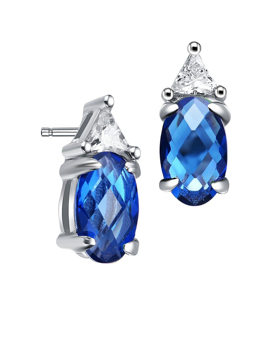 Genevive Silver Cz Drop Earrings In Blue
