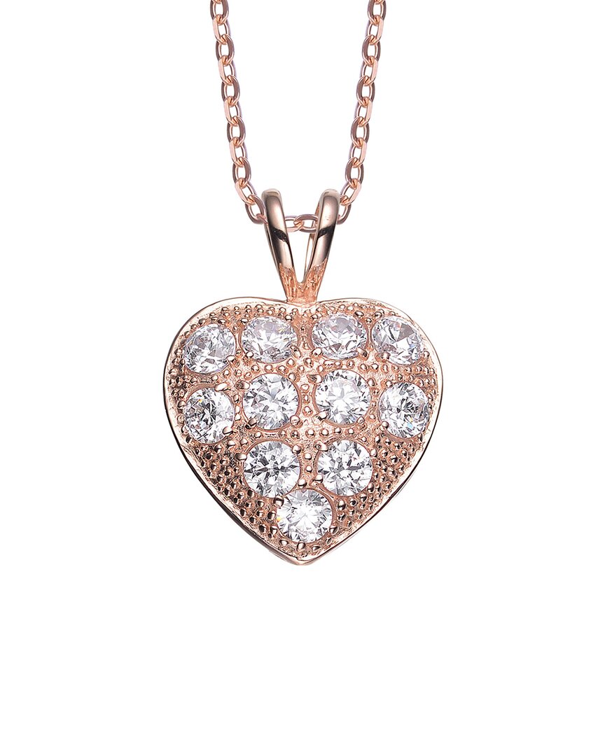 Genevive 18k Rose Gold Vermeil Cz Heart Pendant In Pink