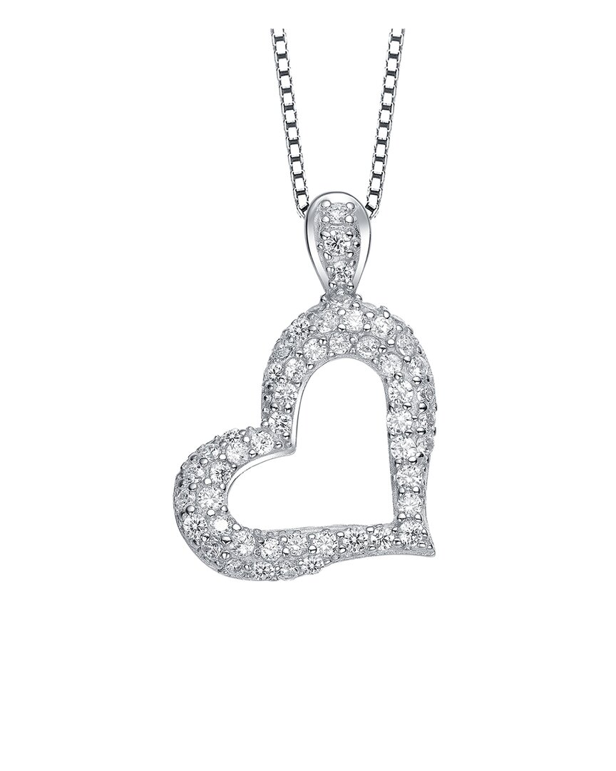 Genevive Silver Cz Heart Pendant In Metallic