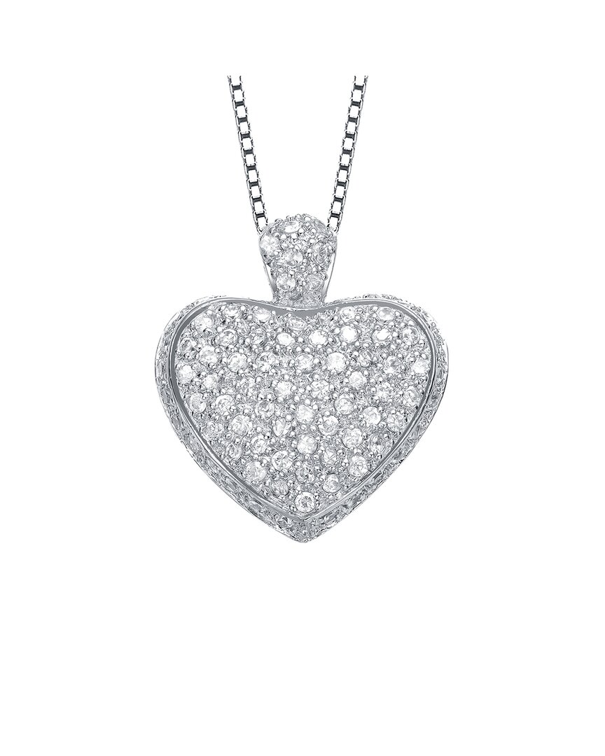 Genevive Silver Cz Heart Pendant In Metallic