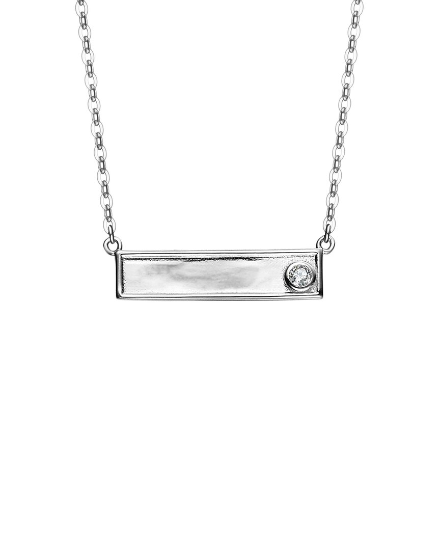 Rachel Glauber Rhodium Plated Cz Bar Necklace In Metallic