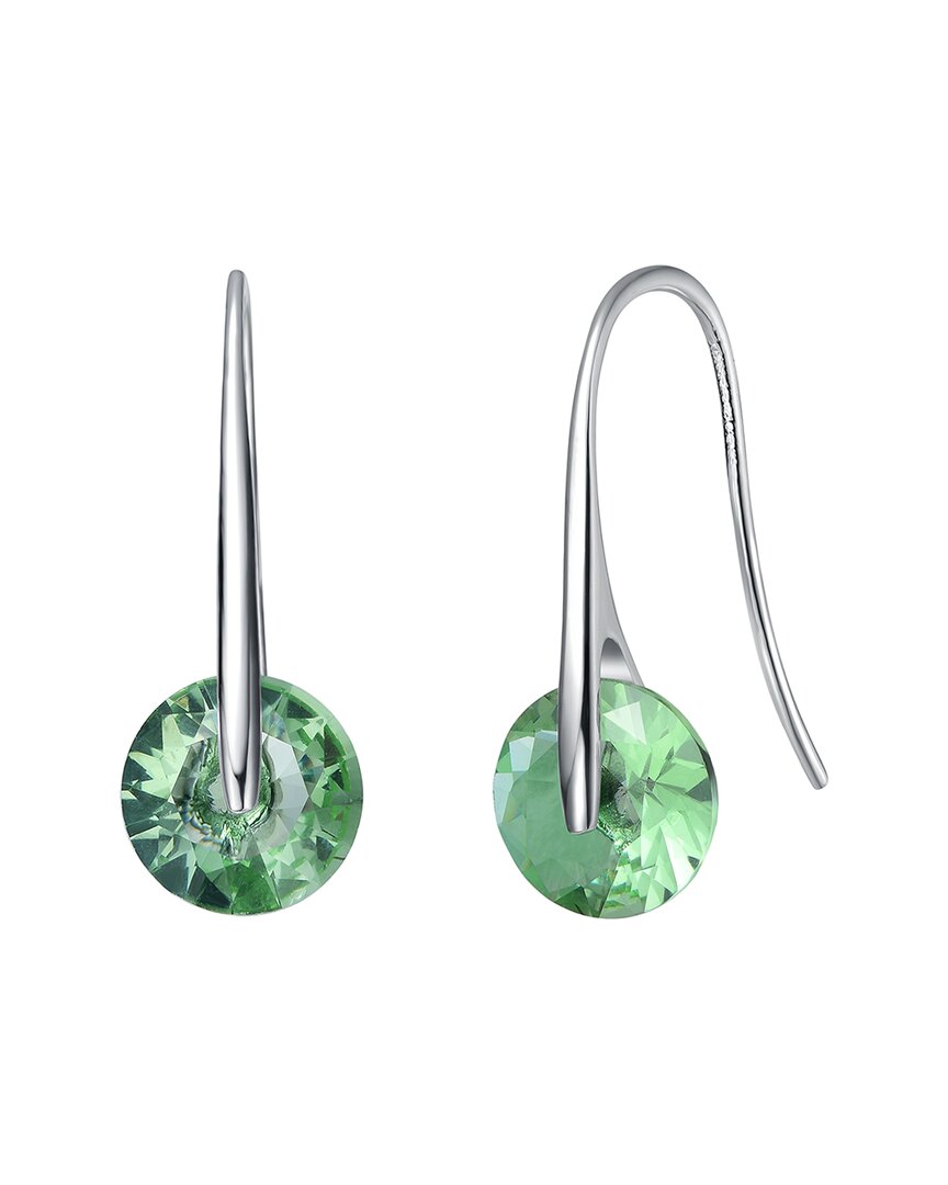 Rachel Glauber Rhodium Plated Cz Earrings In Green
