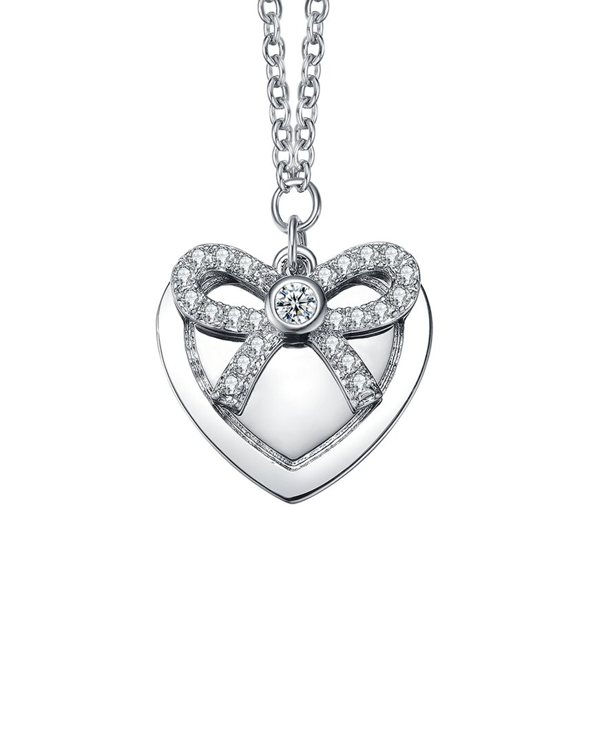 Rachel Glauber Rhodium Plated Cz Love Necklace In White