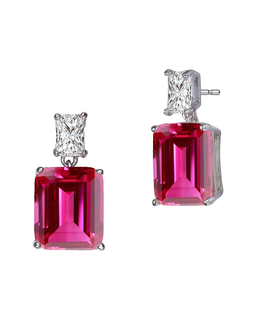 Rachel Glauber Rhodium Plated Cz Studs In Pink