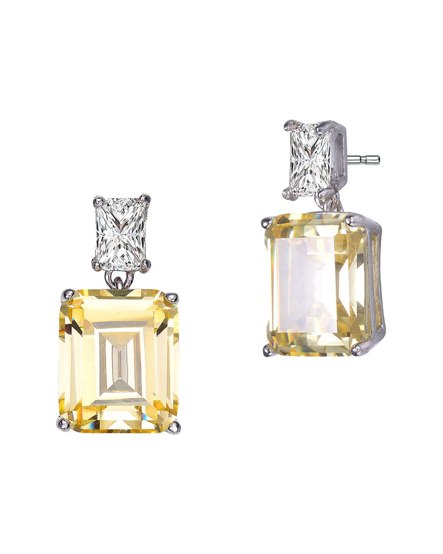 Rachel Glauber Rhodium Plated Cz Studs In Yellow