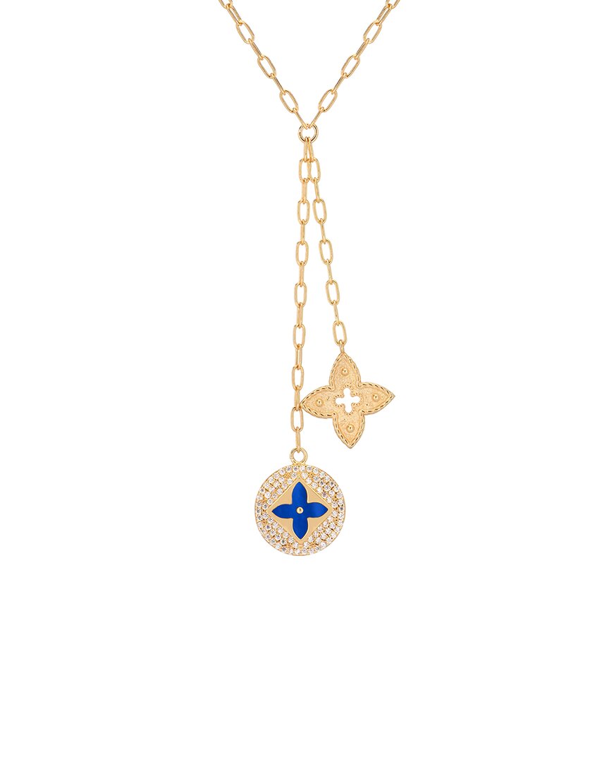 Gabi Rielle 14k Over Silver Lapis Jade Cz Azul D'or Clover Cascade Lariat Necklace In Gold