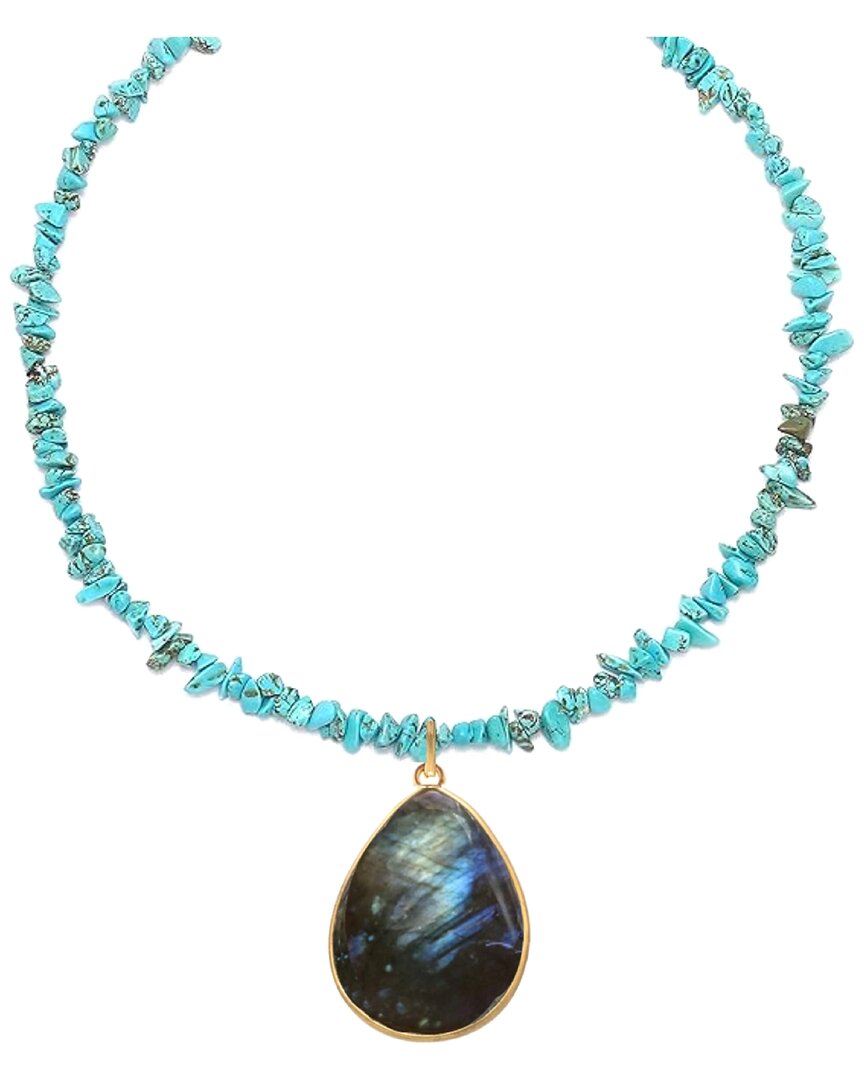 Liv Oliver 18k Plated 65.00 Ct. Tw. Gemstone Statement Drop Necklace In Blue