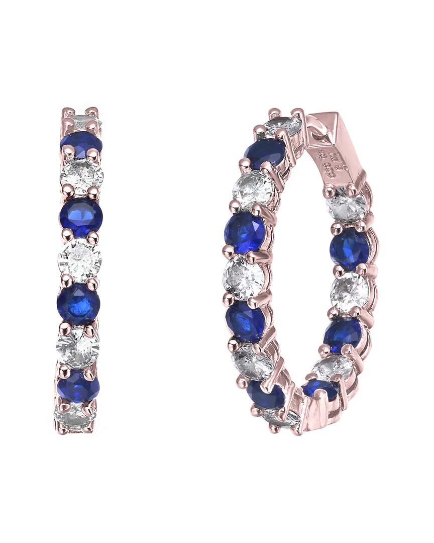 Rachel Glauber White Gold Plated With Colored Cubic Zirconia Inside Out Hoop Earrings