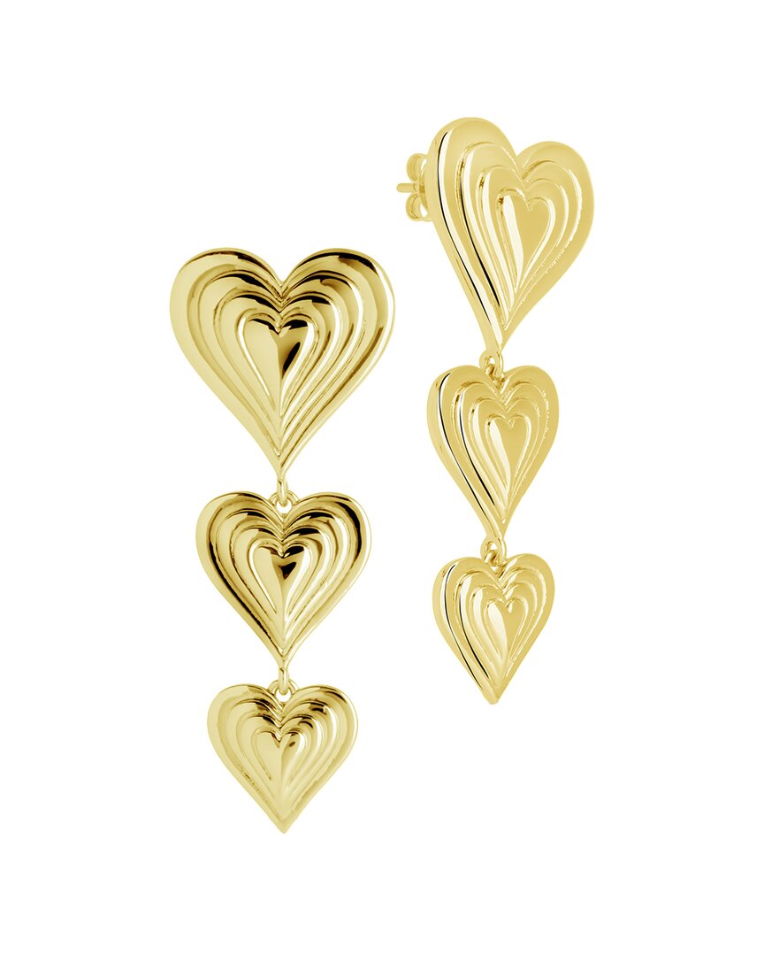Sterling Forever 14k Plated Beating Heart Drop Studs In Yellow