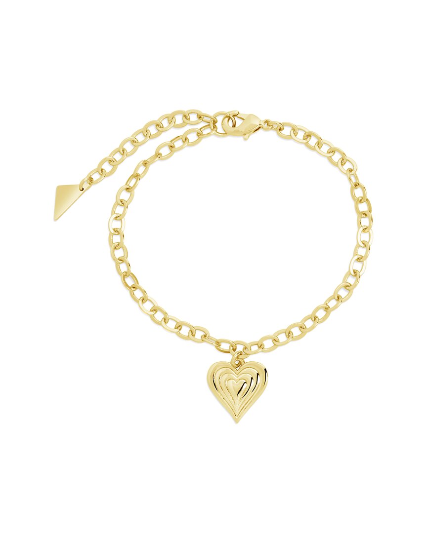 Sterling Forever 14k Plated Beating Heart Charm Bracelet