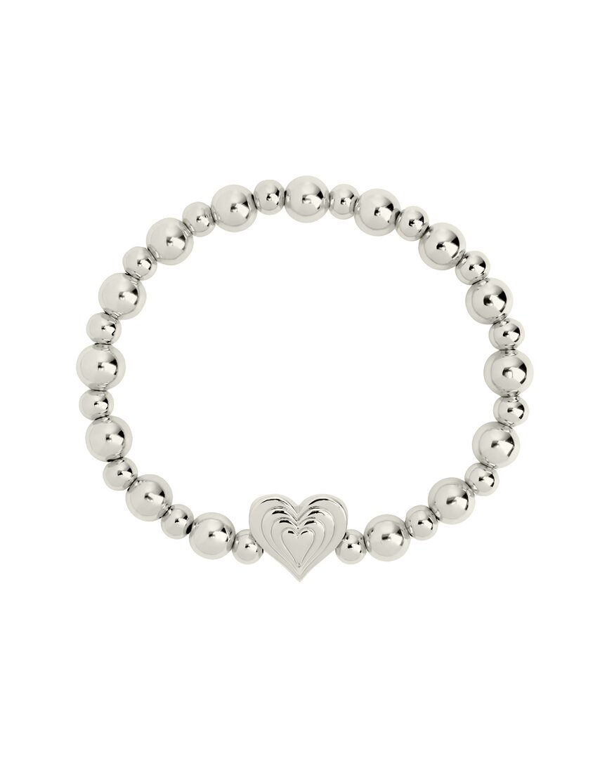 Sterling Forever Beating Heart Beaded Stretch Bracelet