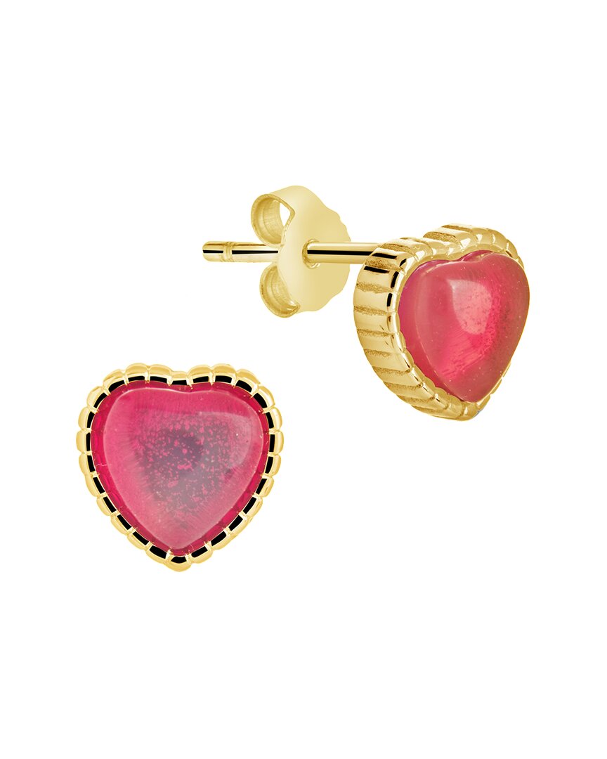 Sterling Forever 14k Over Silver Ruby Heart Studs In Pink