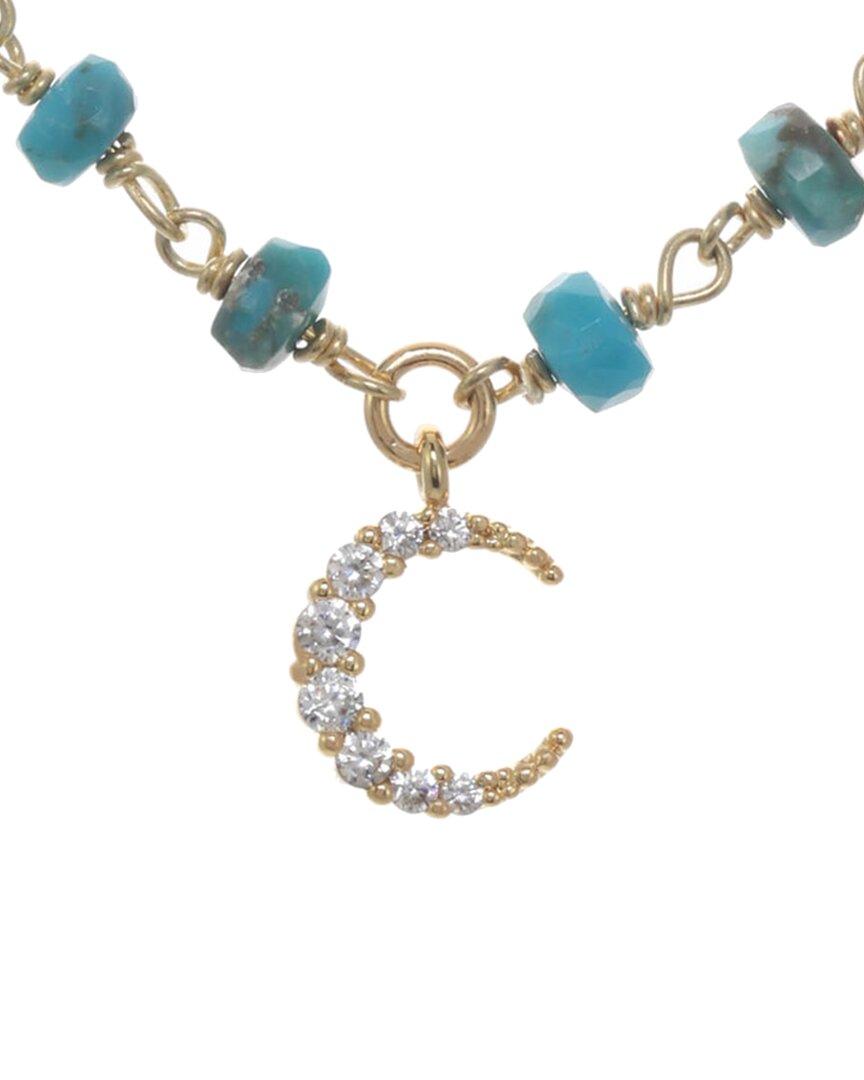 Rachel Reinhardt 14k Over Silver Turquoise Cz Moon Pendant Necklace