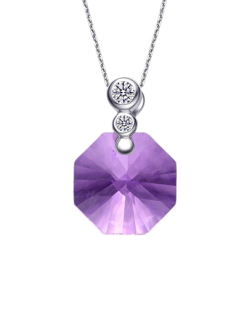 Genevive Silver Cz Necklace In Purple