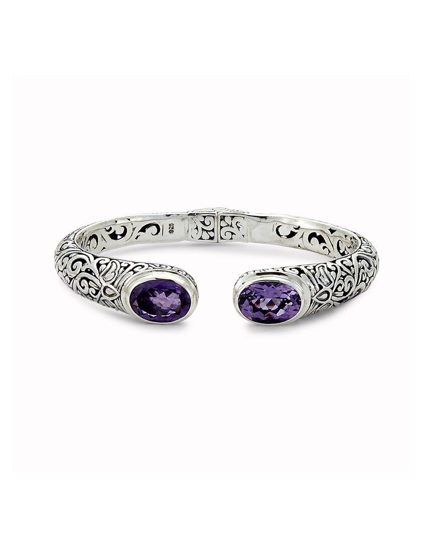 Samuel B. Sterling Silver Balinese Design Amethyst Bangle