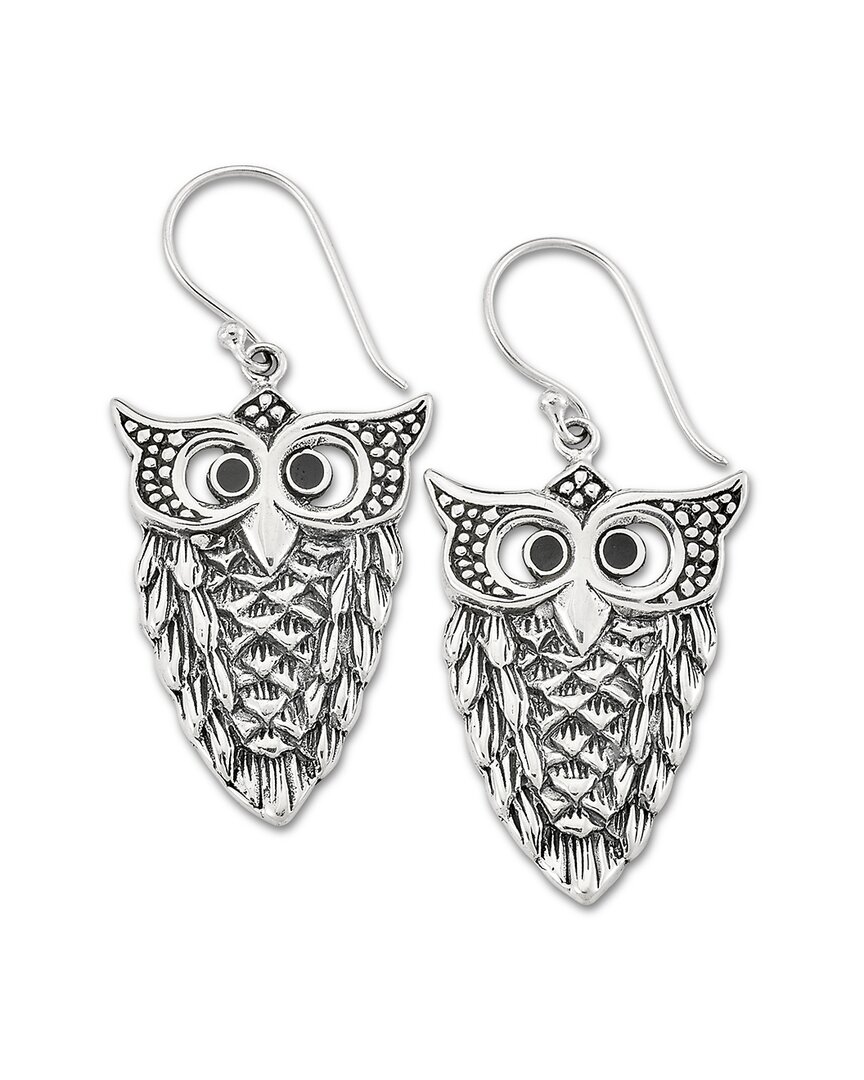 Samuel B. Silver Black Shell Owl Earrings