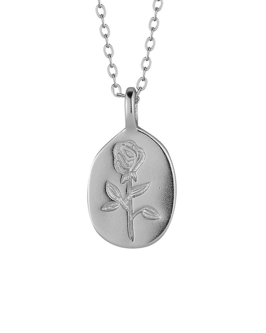 Glaze Jewelry Rhodium Plated Engraved Flower Pendant Necklace