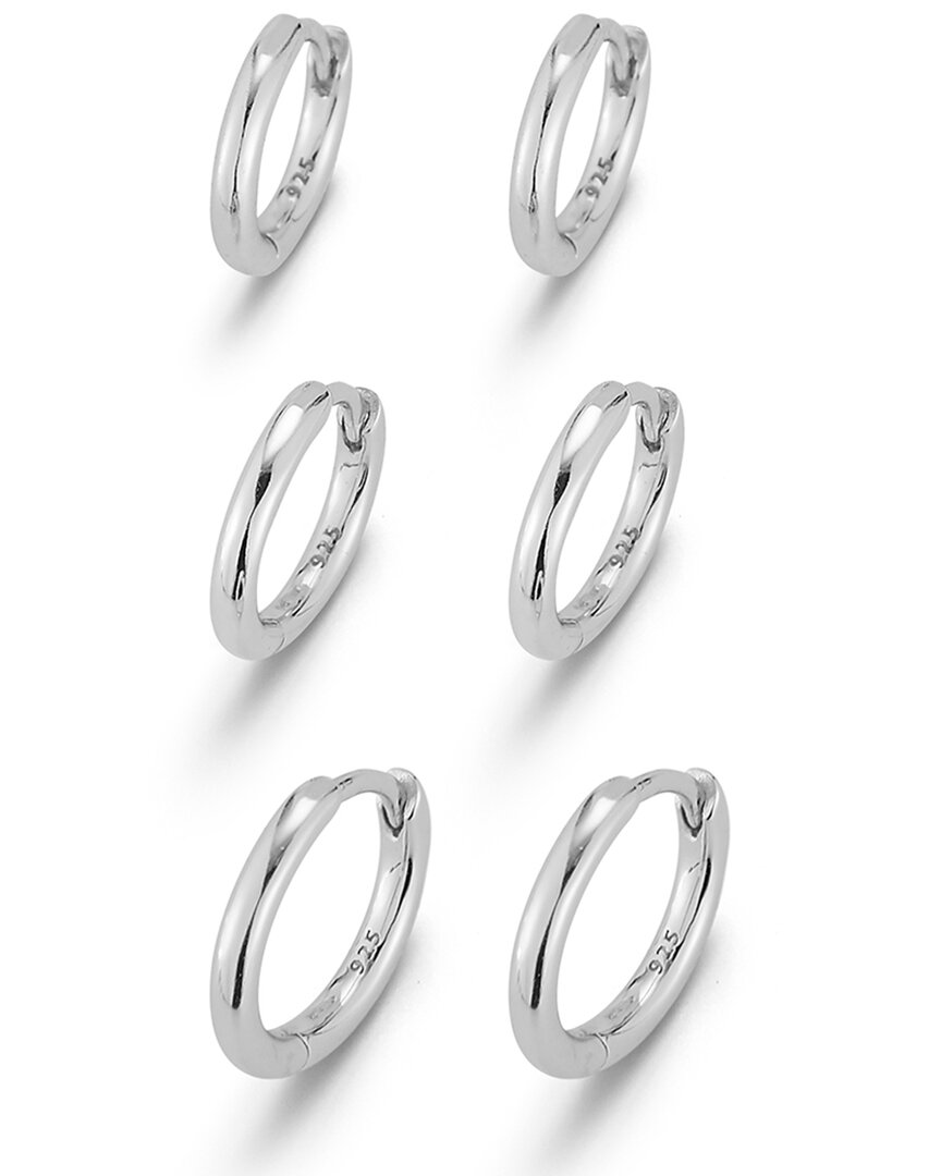 Glaze Jewelry Rhodium Plated Set of 3 Huggie Earrings