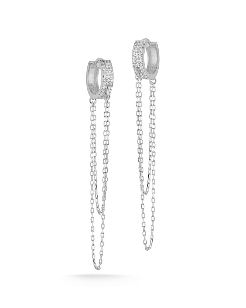 Glaze Jewelry Rhodium Plated Cz Chain Huggie Earrings