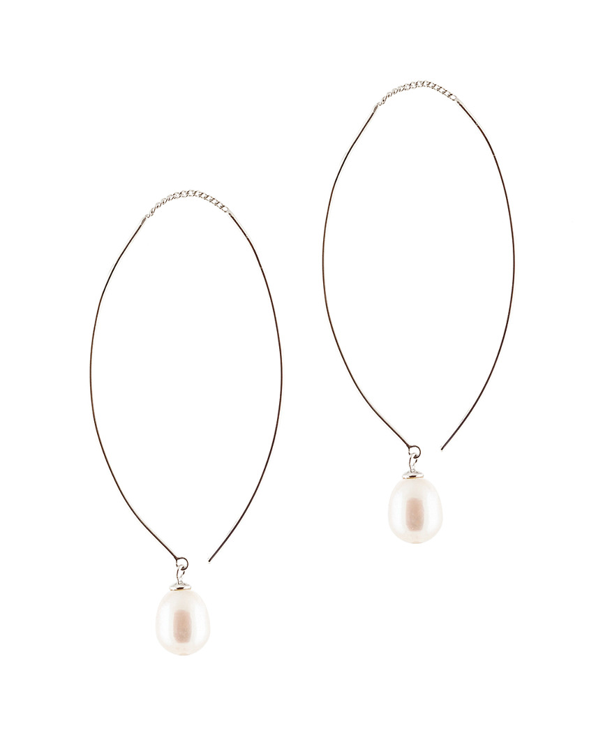Splendid Pearls Rhodium Plated 7.5-8mm Pearl Earrings