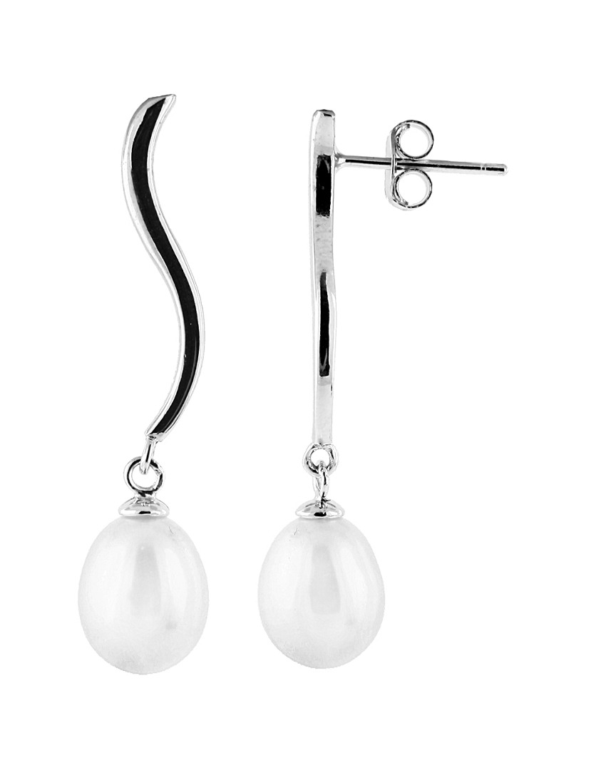 Splendid Pearls Rhodium Plated 7.5-8mm Pearl Earrings In White