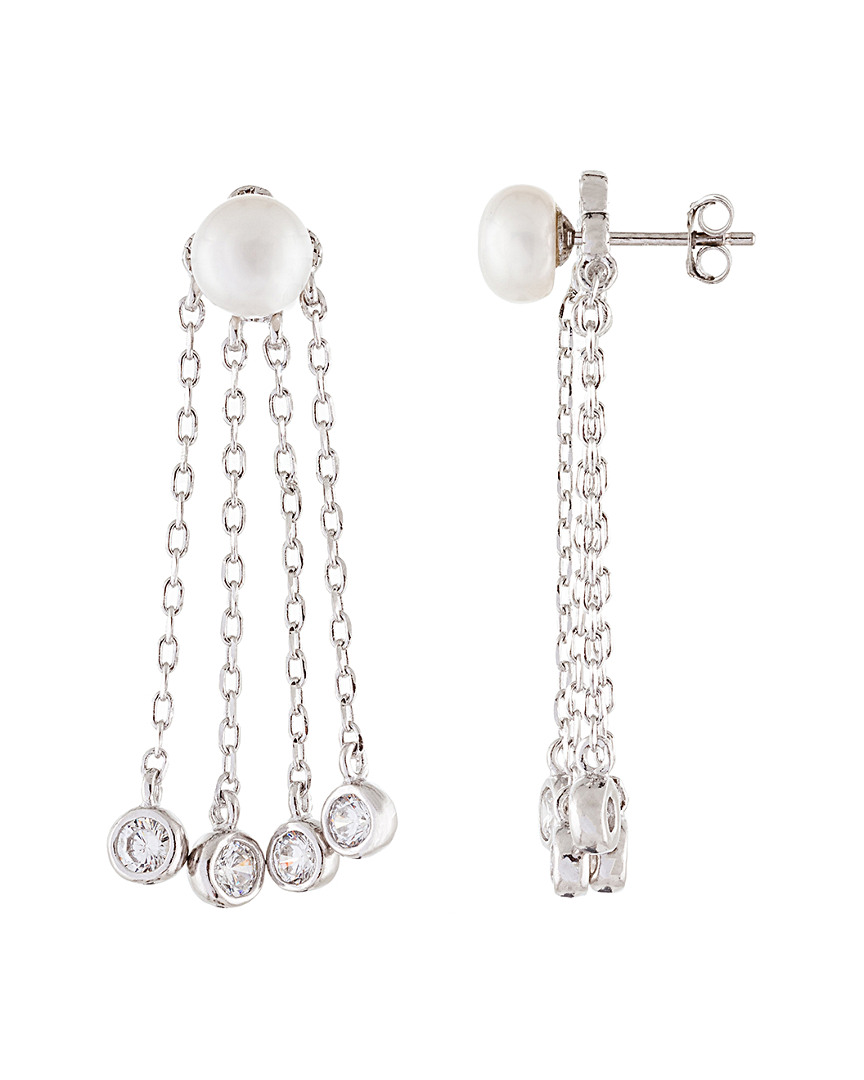 Splendid Pearls Rhodium Plated 6.5-7mm Pearl Earrings