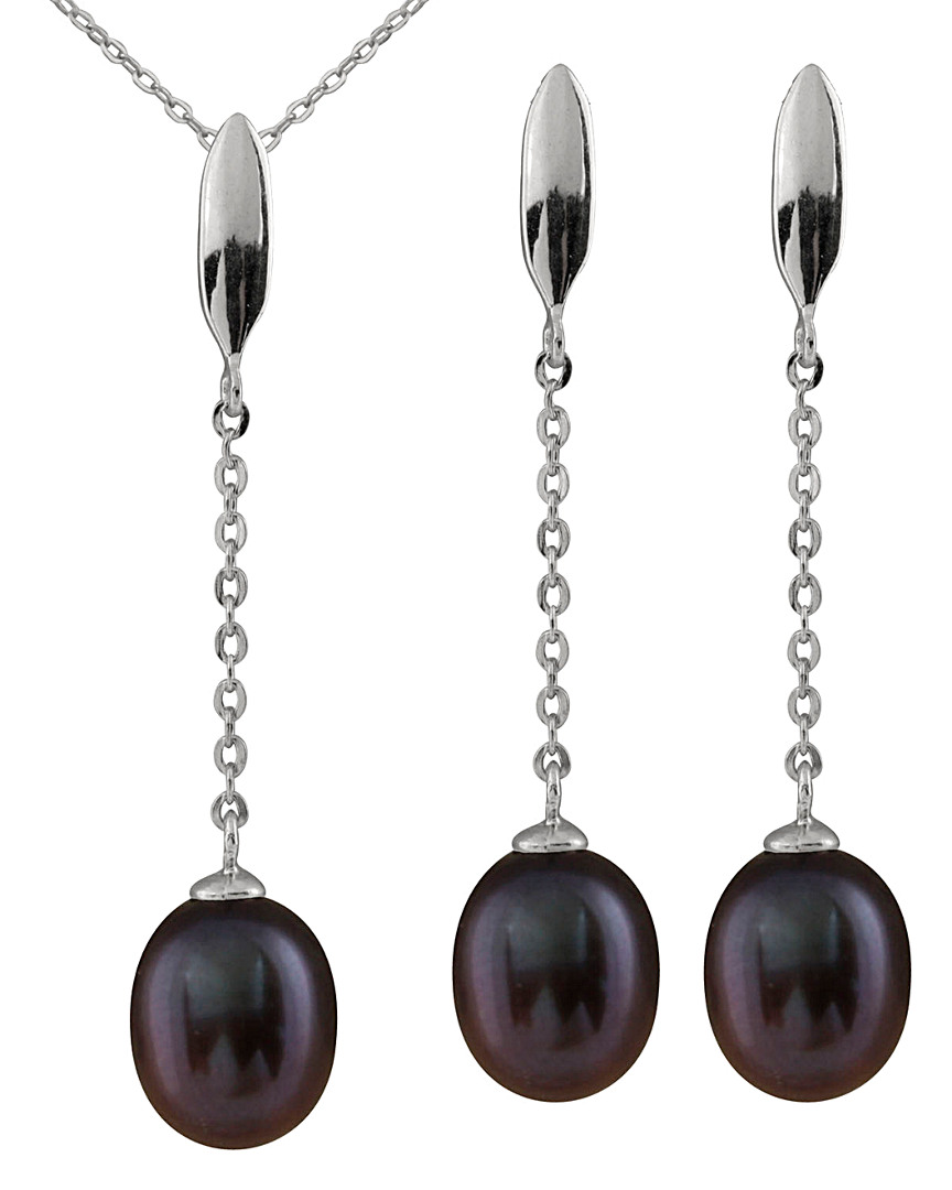 Shop Splendid Pearls Rhodium Plated 7-9mm Pearl Necklace & Earrings Set