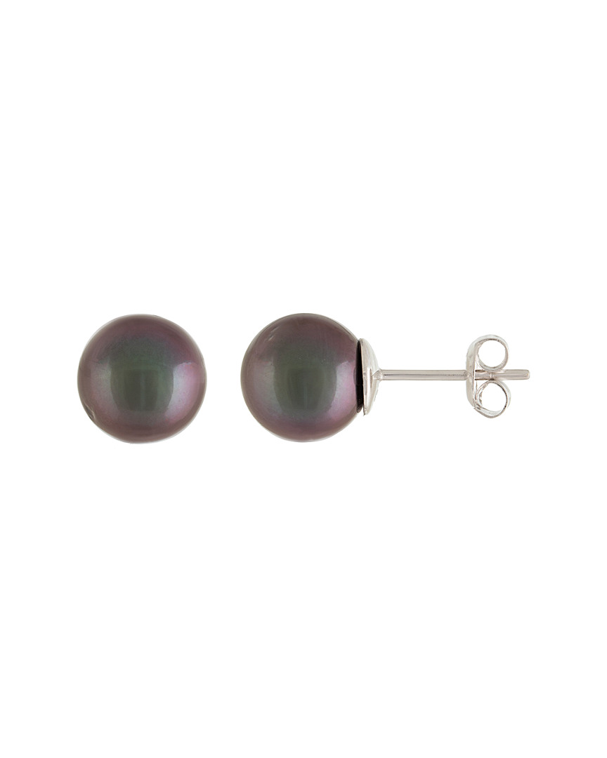 Splendid Pearls Rhodium Plated 8-9mm Tahitian Pearl Earrings In Brown