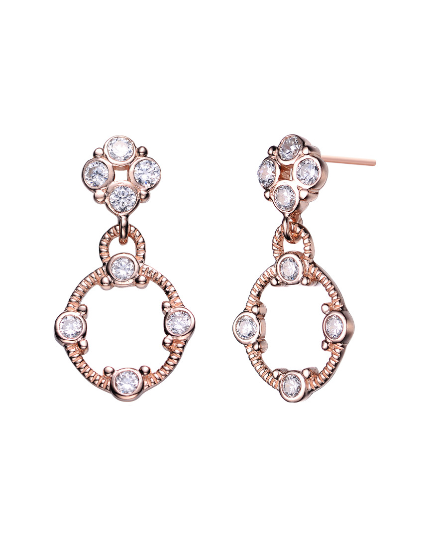 Genevive 14k Rose Gold Plated Silver Cz Drop Earrings