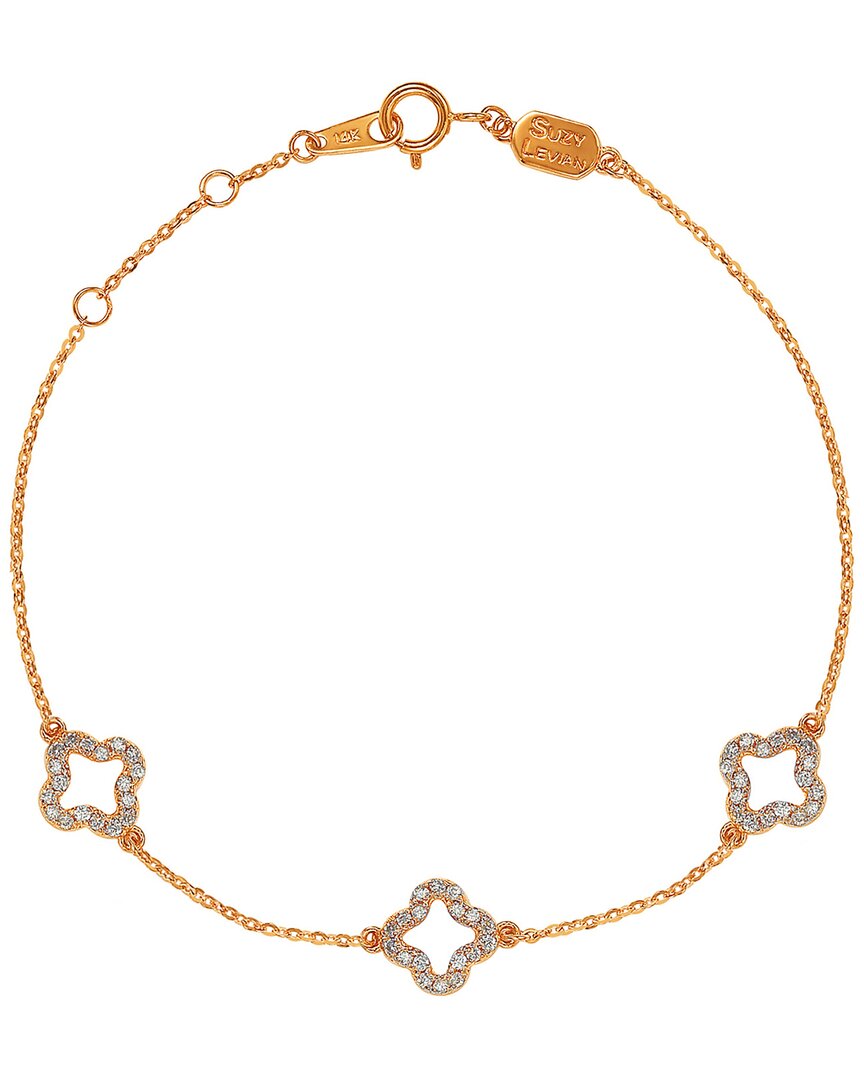 Suzy Levian 14k Rose Gold 0.27 Ct. Tw. Diamond Clover By The Yard Necklace
