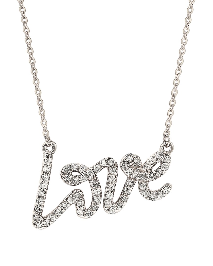 Suzy Levian 14k White Gold .30 Cttw Diamond Love Necklace