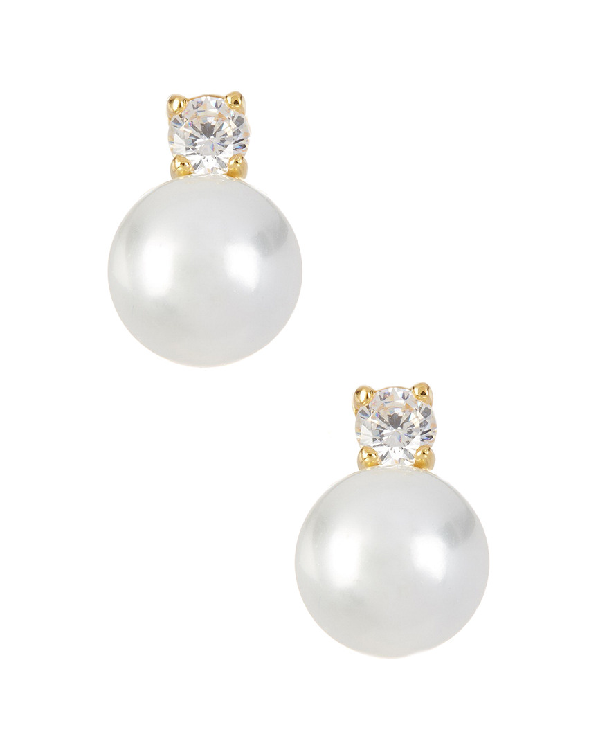 Savvy Cie Jewels 18k Over Gold 10mm Pearl & Cz Earrings