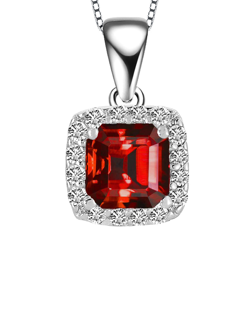 Genevive Silver Cz Necklace In Red