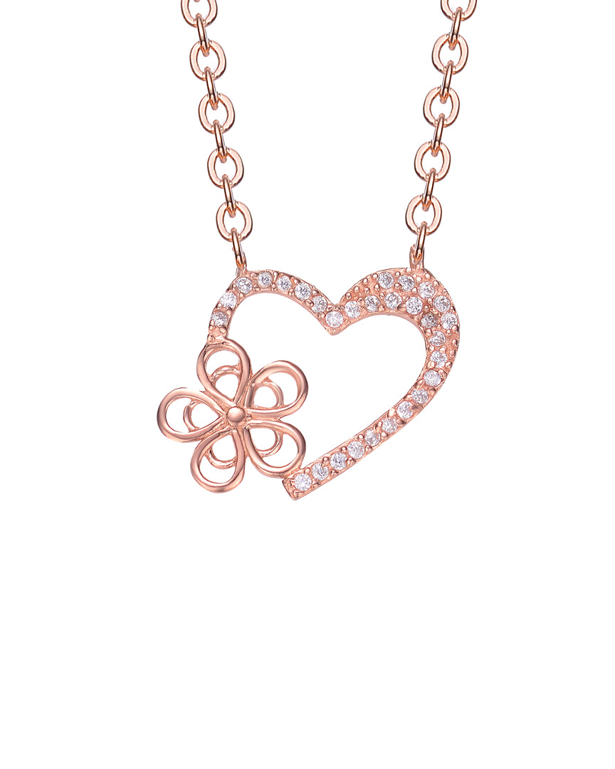 Genevive 14k Rose Gold Vermeil Cz Heart & Flower Necklace