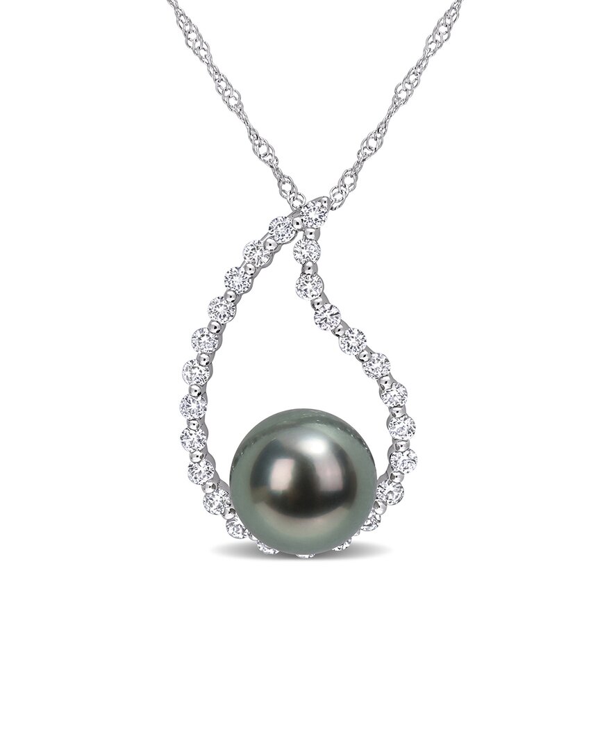 Rina Limor 10k 0.38 Ct. Tw. White Sapphire 8-8.5mm Pearl Necklace